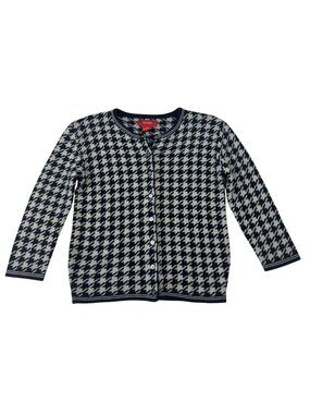 Barney's Co-Op S Houndstooth Cardigan Sweater Silk Cashmere Blend Black White